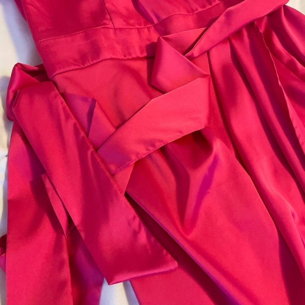 Satin Belted Ruched Slit Midi Dress - Picture 7 of 17